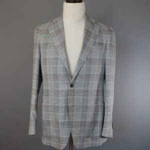 Taupe Wool Silk and Linen with l.brown check Lightweight Jacket / UNWORN 38